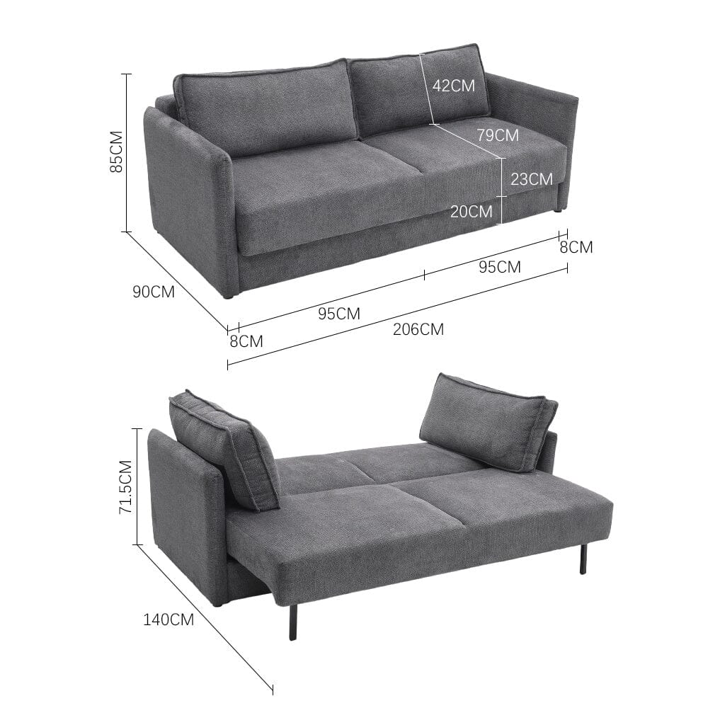 Grey 3-Seater Sleeper Sofa Bed polyester/corduroy