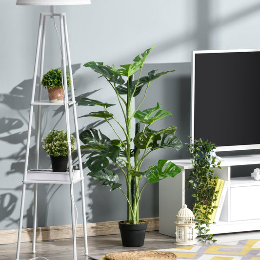 Outsunny 100cm/3.3FT Artificial Monstera Tree Decorative Cheese Plant 21 Leaves with Nursery Pot, Fake Tropical Palm Tree for Indoor Decor