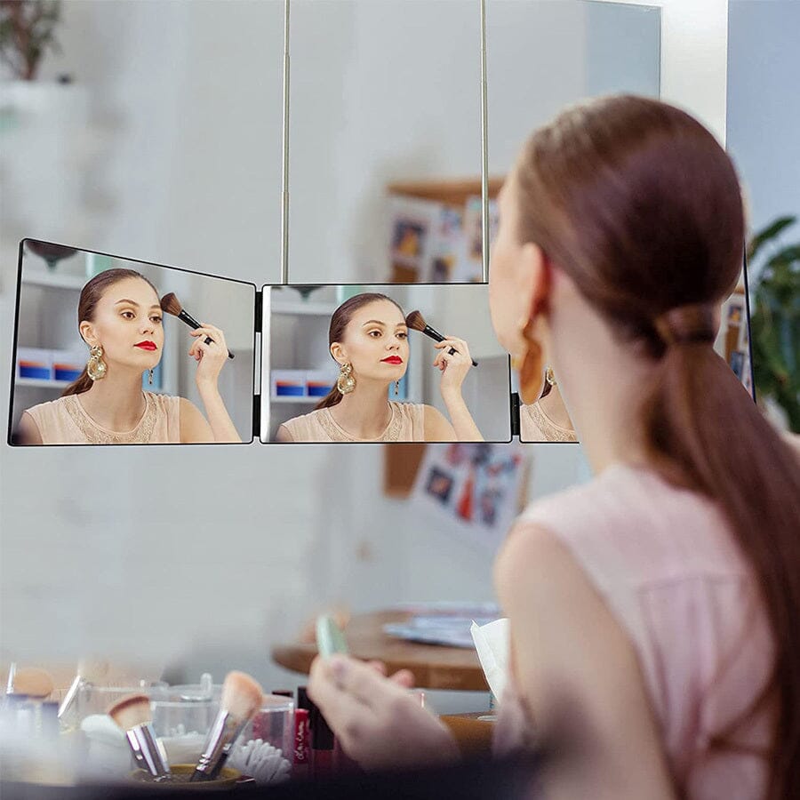 Foldable Tri-Fold Mirror with Extendable Adjustable Hanging Design for Makeup