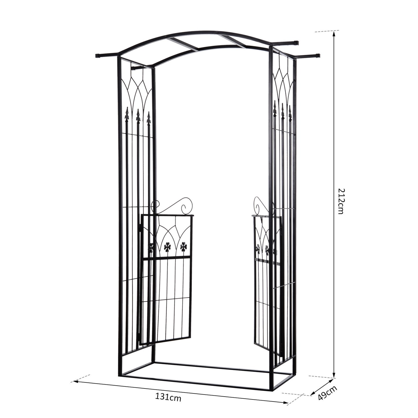 Outsunny Garden Zewnętrzny łuk wejściowy z drzwiami Zewnętrzna dekoracja patio dla róż, kratki, pnącza, 131L x 49W x 200Hcm