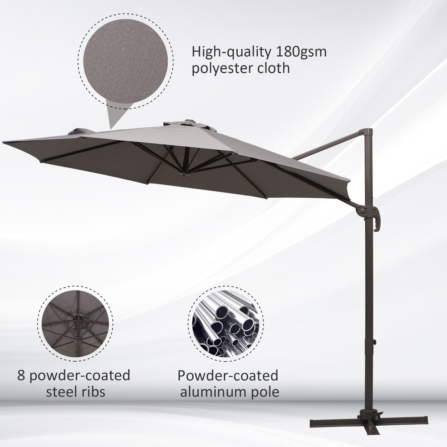 Outsunny 3m Cantilever Aluminium Frame Outdoor Garden Parasol Szary