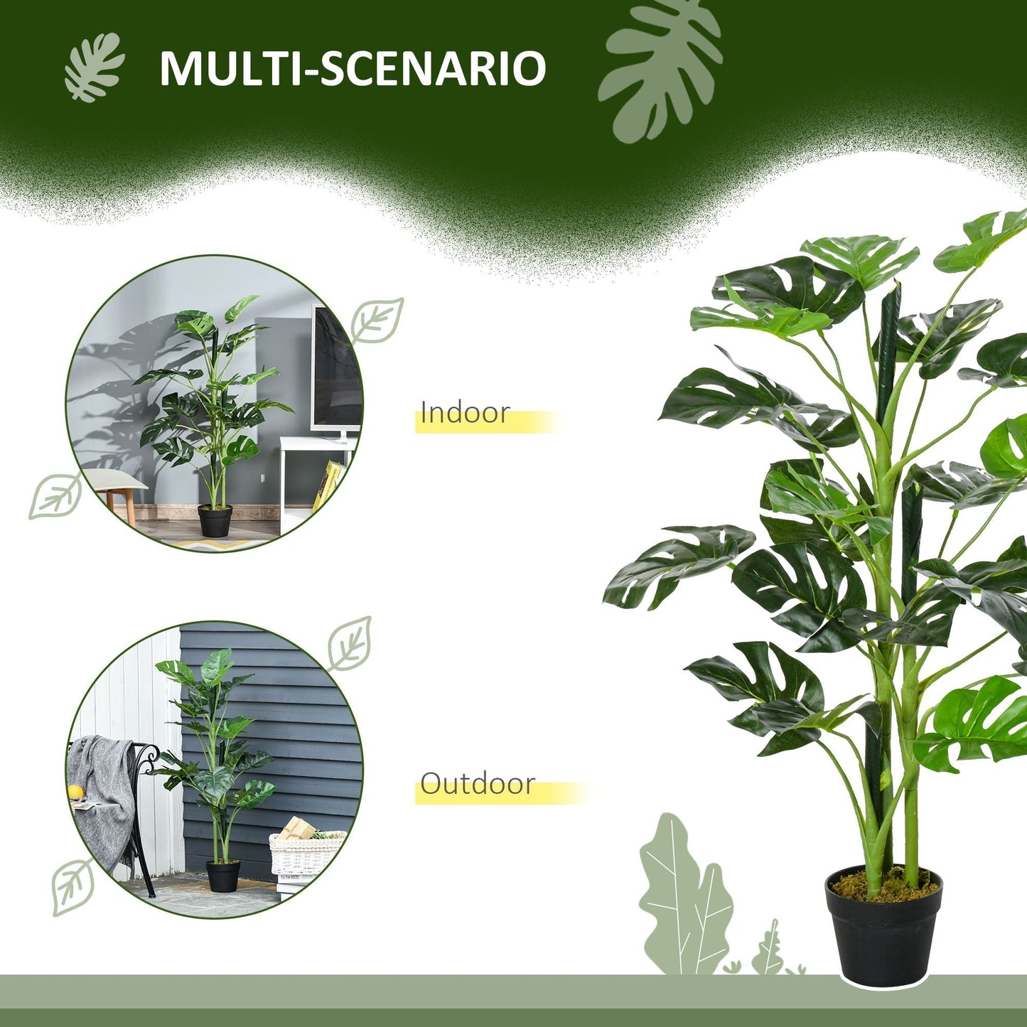 Outsunny 100cm/3.3FT Artificial Monstera Tree Decorative Cheese Plant 21 Leaves with Nursery Pot, Fake Tropical Palm Tree for Indoor Outdoor Decor, Set of 2