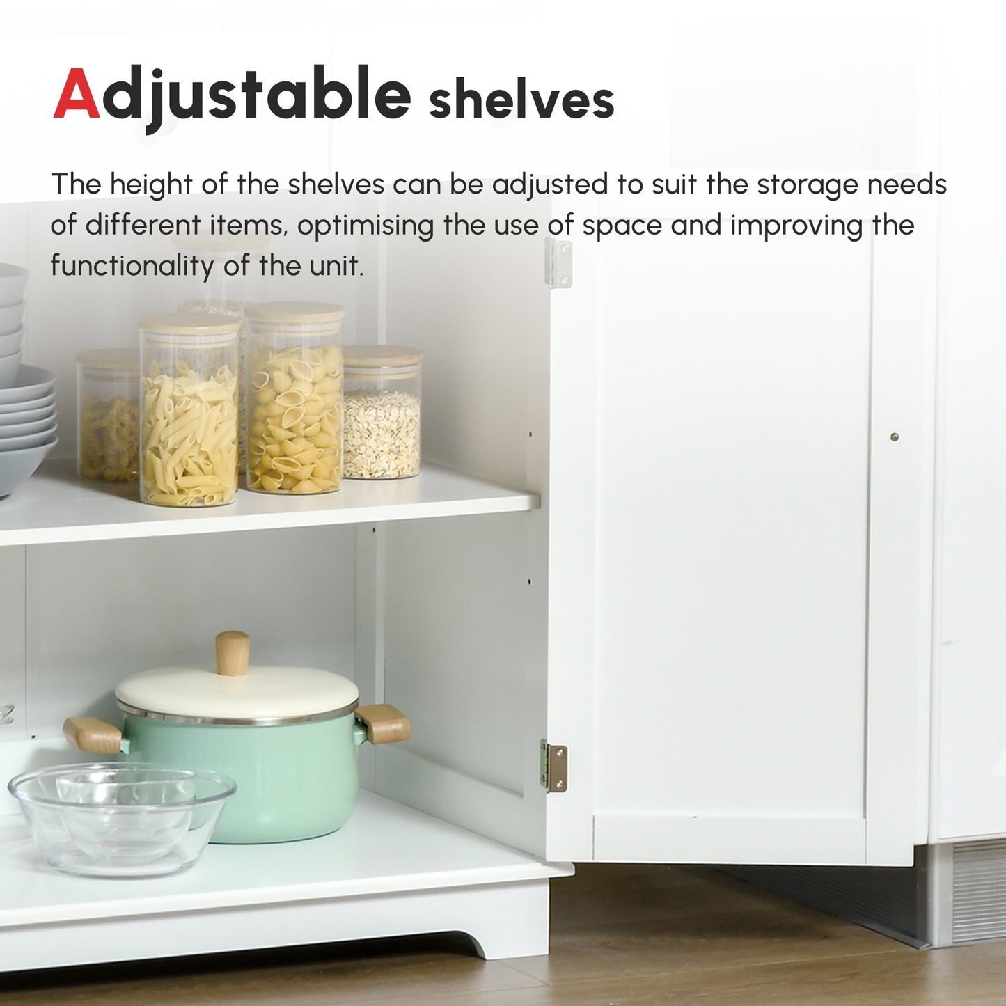 HOMCOM Kitchen Floor Cabinet Side Storage Cupboard Multi-use Sideboard Table with Solid Wood Top, Adjustable Shelf,Drawer for Dining Room, Living Room,Hallway