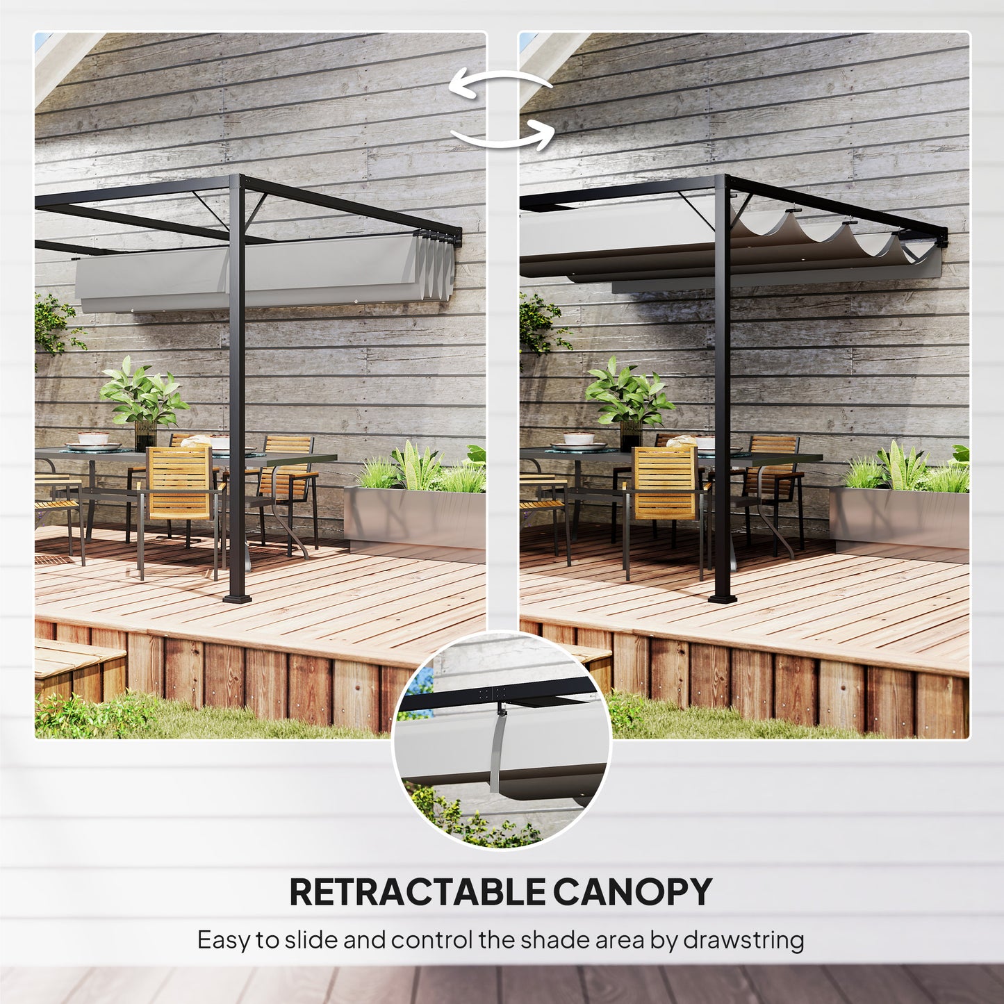 Outsunny 3 x 3(m) Pergola zewnętrzna z chowanym daszkiem - szara