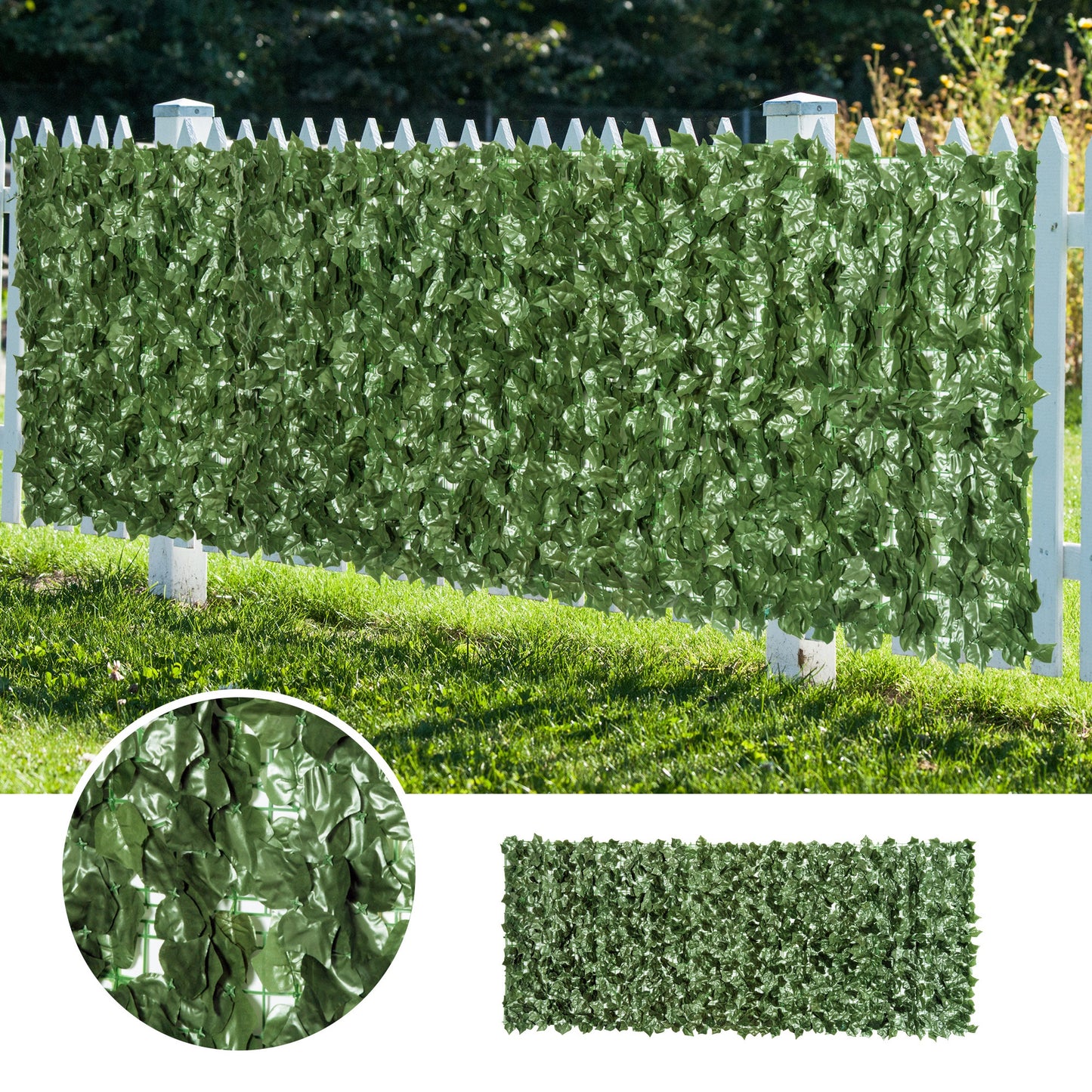 Outsunny 2-częściowy sztuczny żywopłot z liści Panel ogrodzenia prywatności do ogrodu, na zewnątrz, dekoracja wewnętrzna, ciemnozielony, 2,4 m x 1 m
