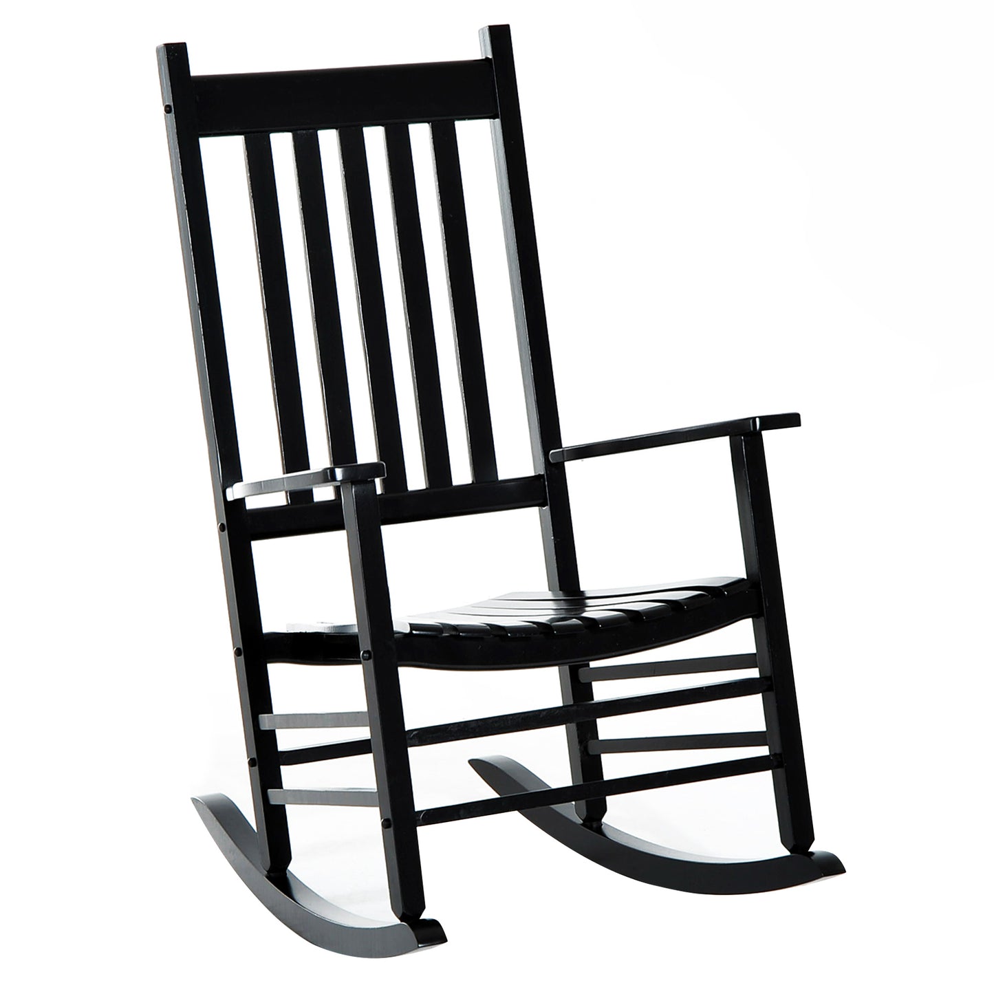 Outsunny Outdoor Porch Rocking Chair Fotel Drewniany Patio Rocker Balkon Taras Ogród Siedzisko Czarny
