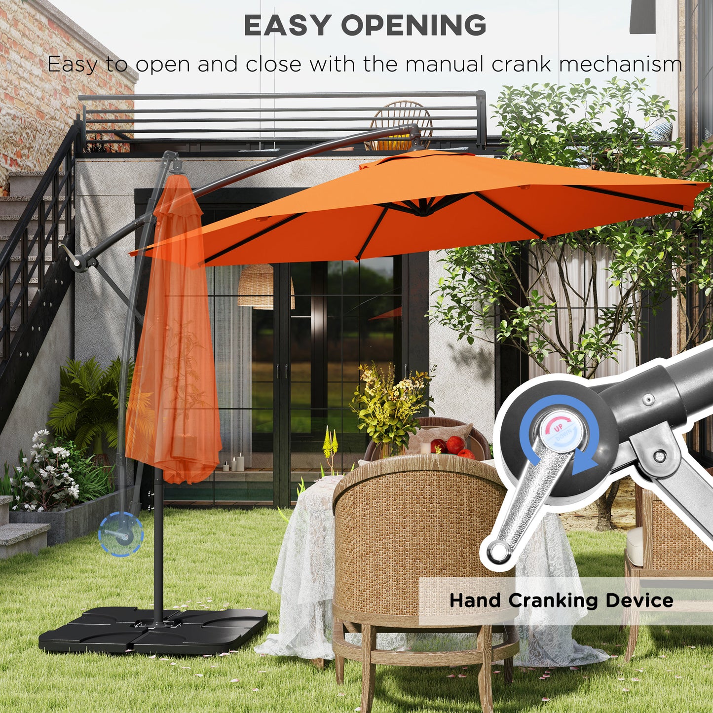 Parasol wiszący Outsunny 3m z podstawą, obciążnikami i pokrowcem - pomarańczowy