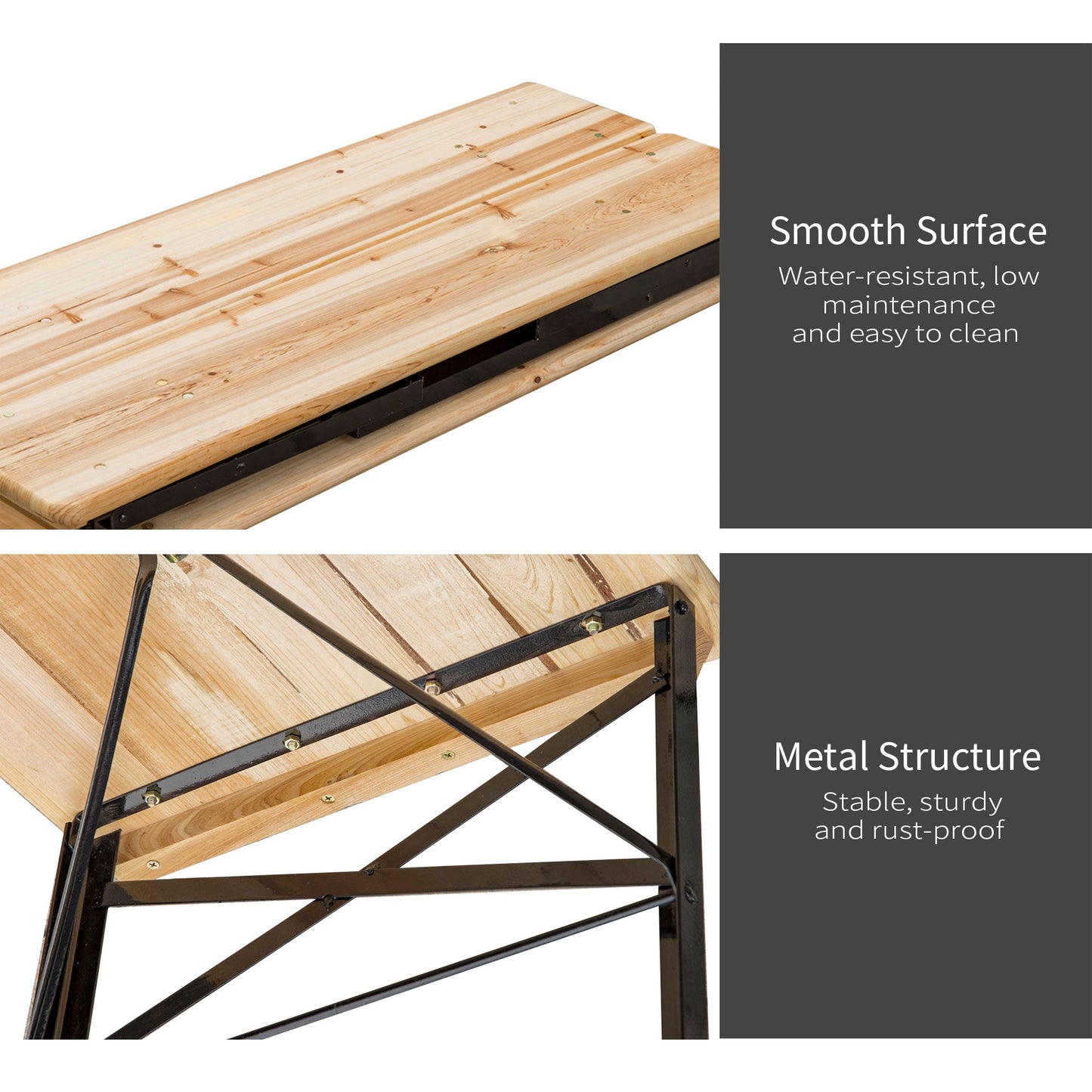 Outsunny Portable Folding Camping Picnic Table and Bench Set Garden BBQ Chairs Stools Trestle Wooden Wood (120cm(L) x 25cm(W) x 46cm(H))