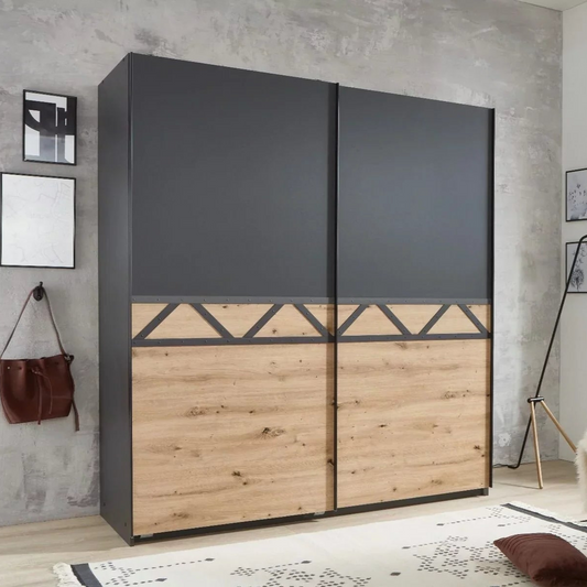 Sliding Wardrobe ANDORRA 2 Door Wardrobe Graphite and Oak 180cm