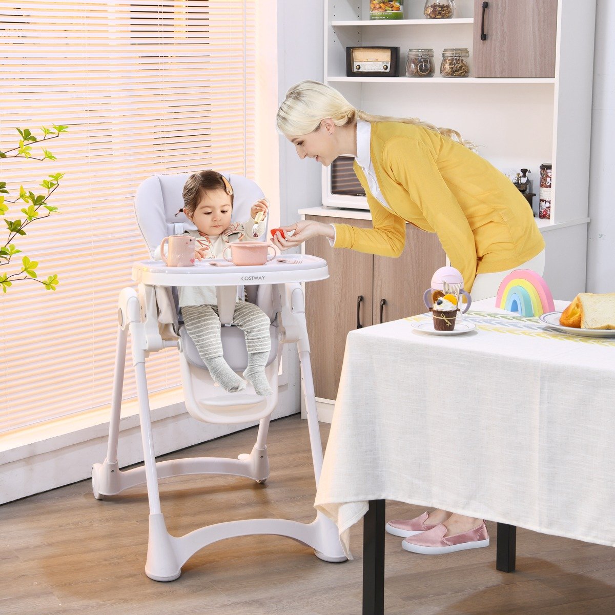 Height Adjustable Folding Highchair for Baby Toddler-Grey