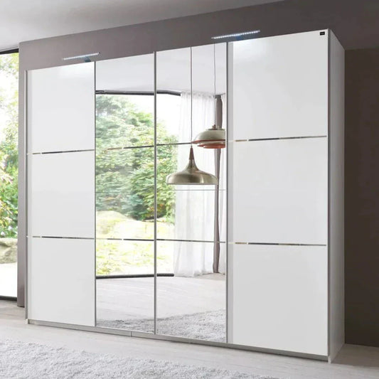 Sliding Wardrobe LANDSCAPE 4 Door Mirrored Wardrobe White 350cm