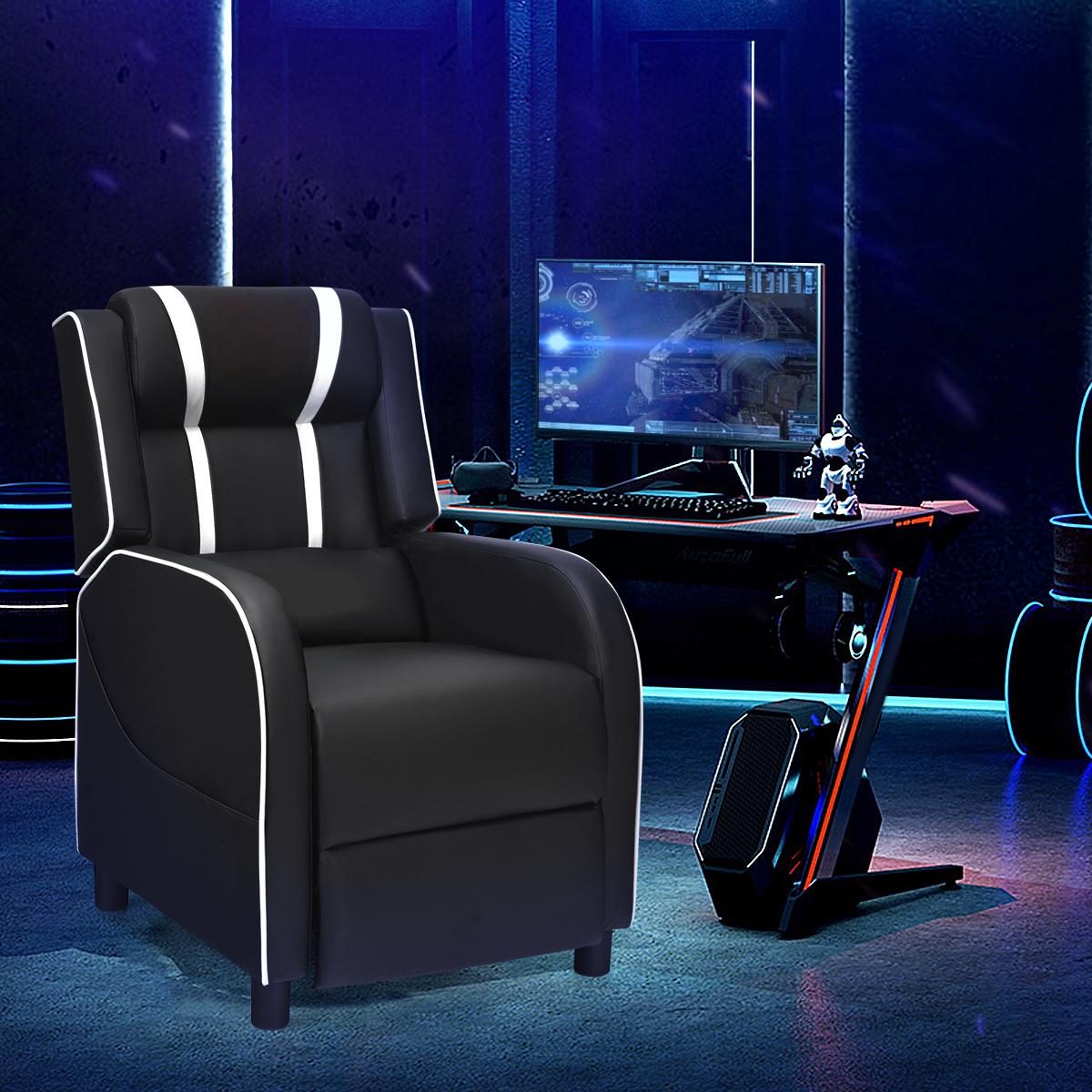 Adjustable Gaming Chair with Footrest Headrest and Lumbar Support-White