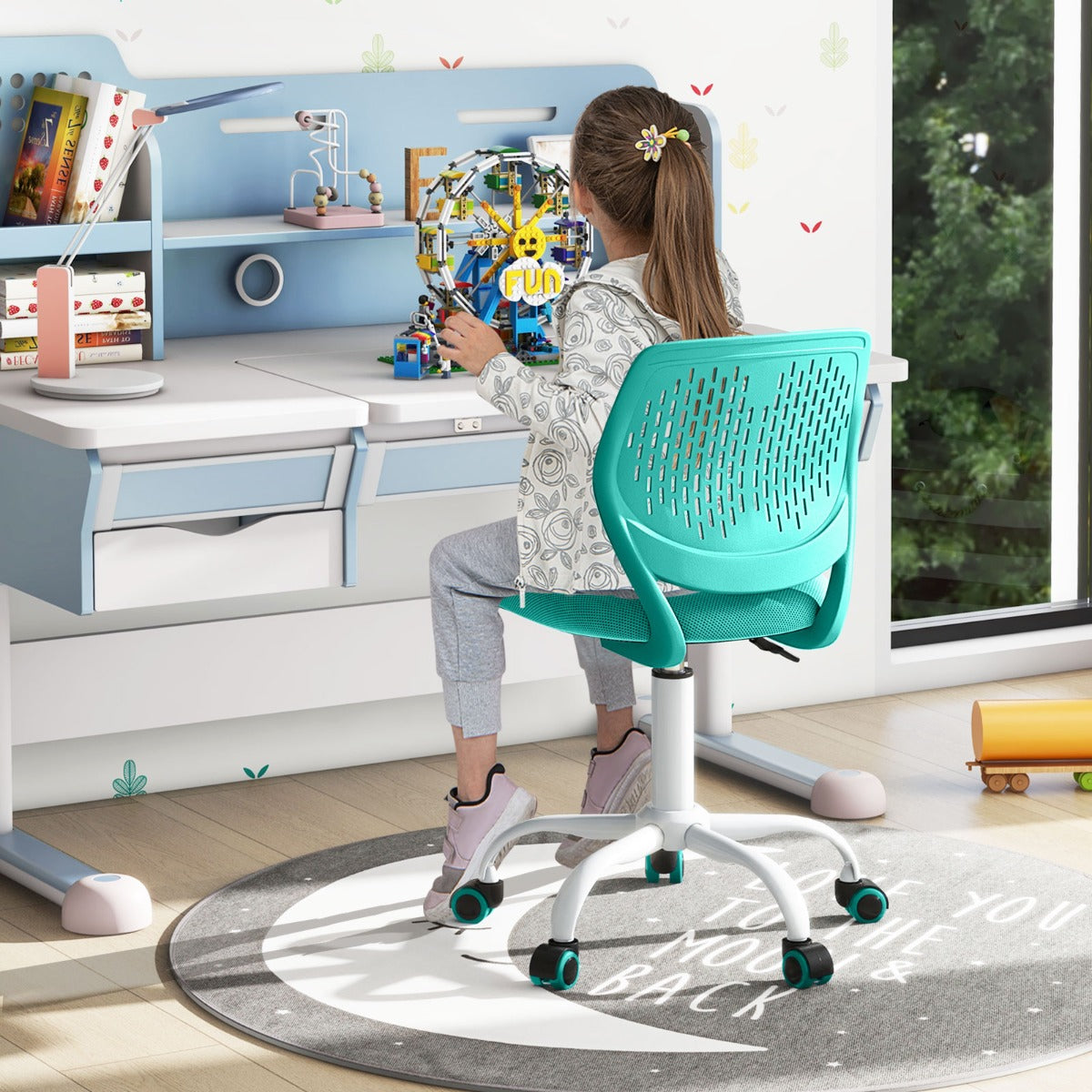Ergonomiczne krzesło do nauki dla dzieci z regulowaną wysokością - turkusowe