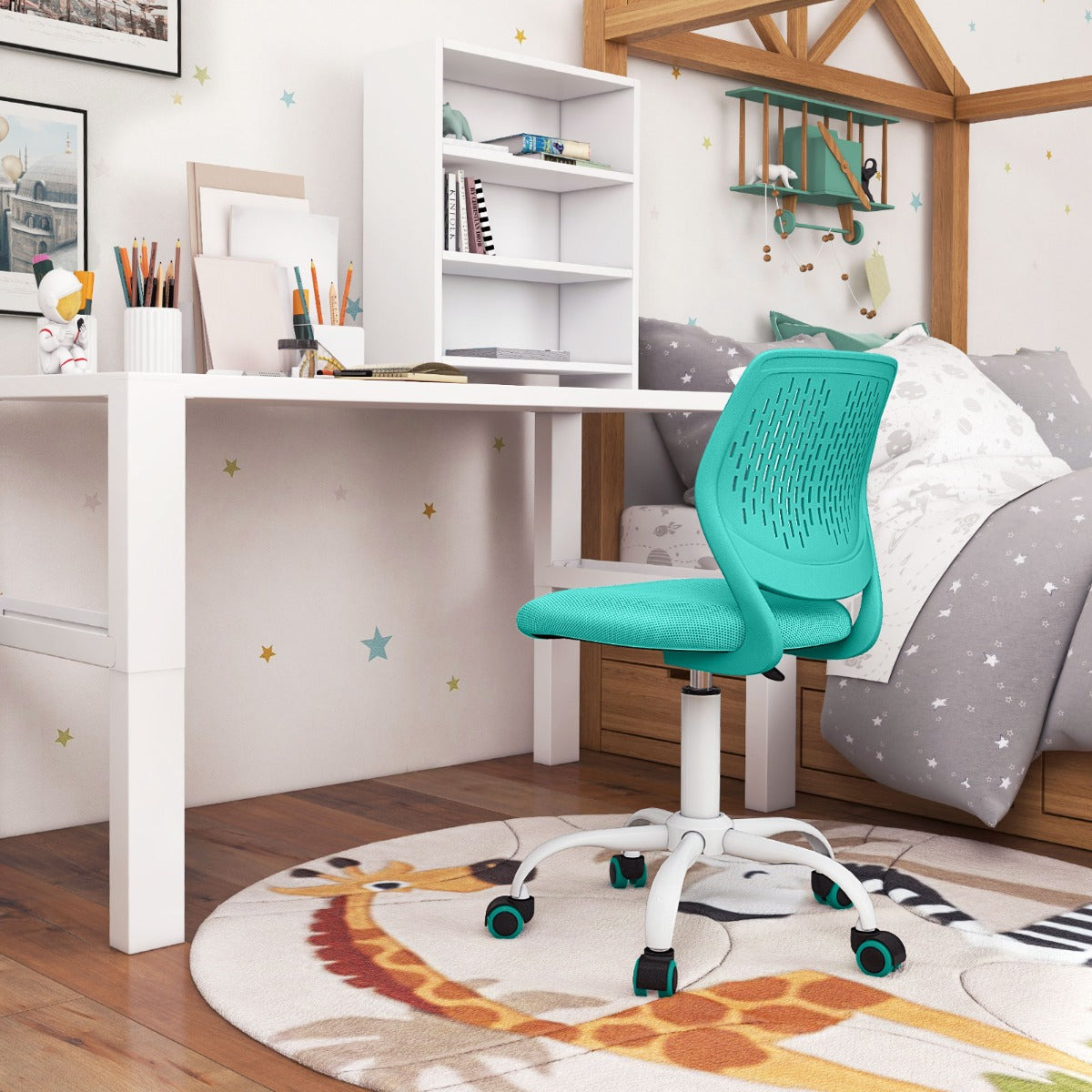 Ergonomiczne krzesło do nauki dla dzieci z regulowaną wysokością - turkusowe