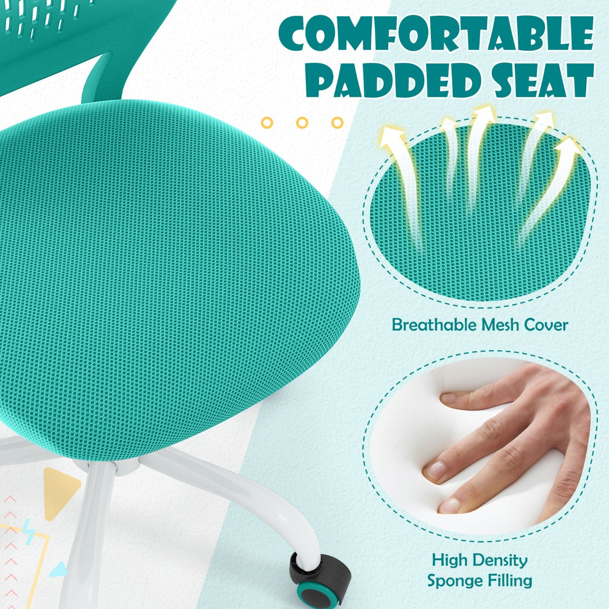 Ergonomic Children Study Chair with Adjustable Height-Turquoise