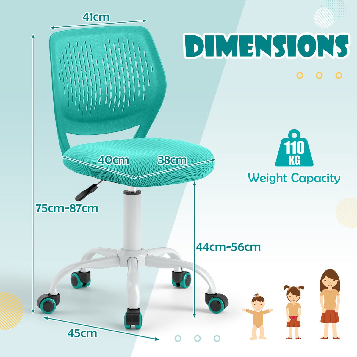 Ergonomiczne krzesło do nauki dla dzieci z regulowaną wysokością - turkusowe