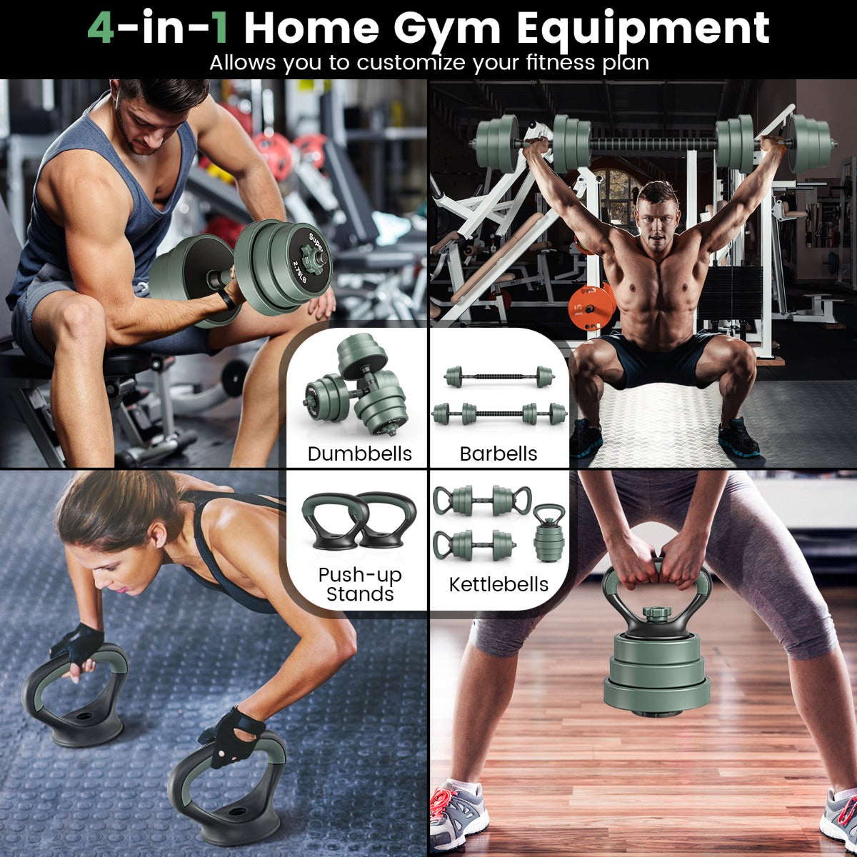 Adjustable Weight Dumbbell Set with Connector and Dumbbells-Black
