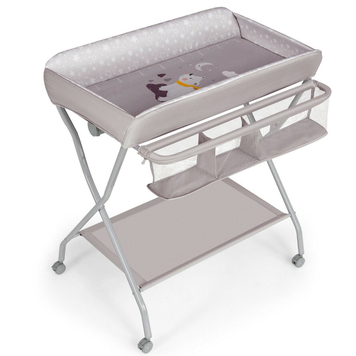 Rolling Baby Changing Table with Large Storage Basket-Grey
