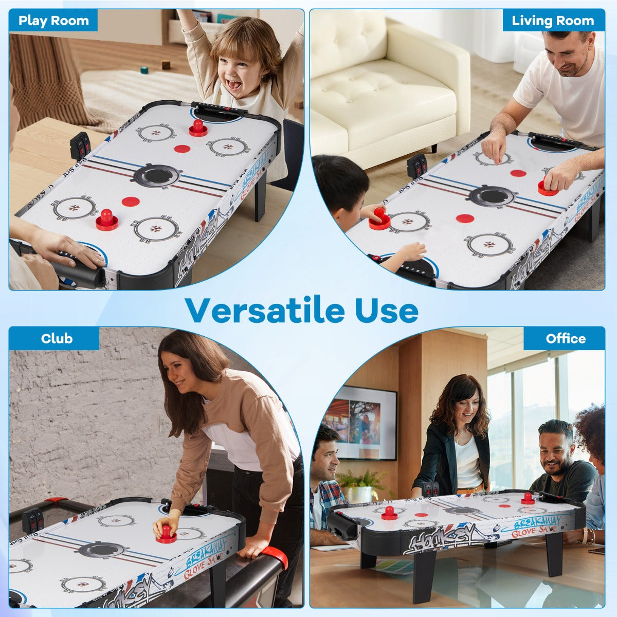 Air Powered Hockey Table with Pucks Pushers and LED Scoreboard