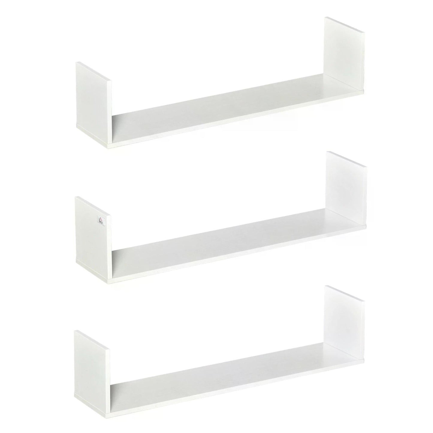 HOMCOM Set of 3 Wooden U-Shaped Floating Shelves Set Wall Mounted Hanging Bookshelf CD DVD Storage Display for Bedroom Living Room Kitchen, White