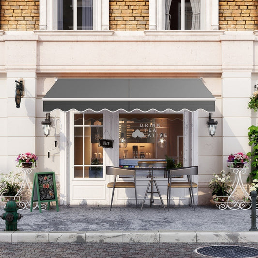 Aluminum Patio Sun Shade with Crank Handle and Water-Resistant Polyester-Grey