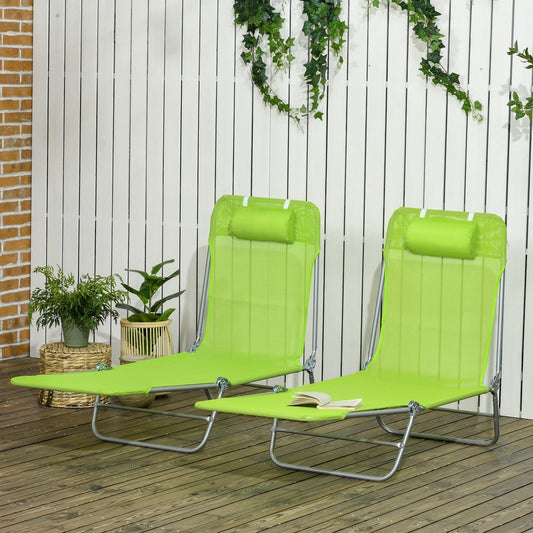 Outsunny Set of Two Steel Frame Sun Loungers in Green, image 2