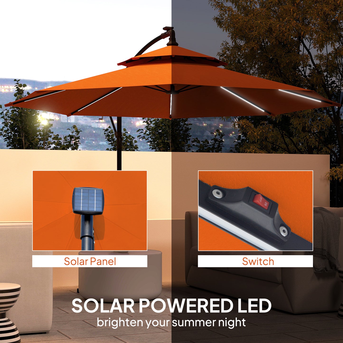 Outsunny 3m LED Light Overhanging Parasol - Pomarańczowy