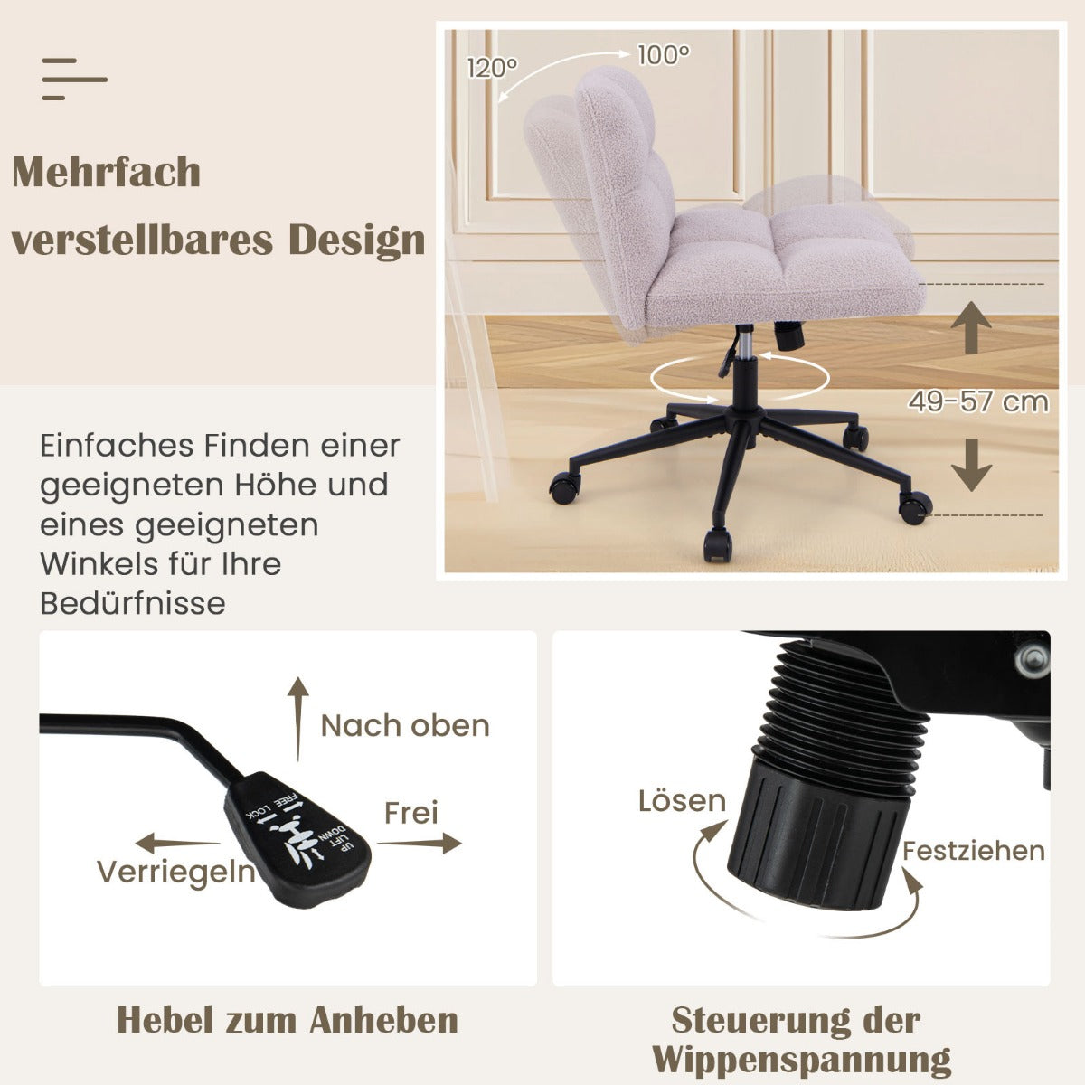 Modern Cross Legged Swivel Task Chair with Wheels-Grey