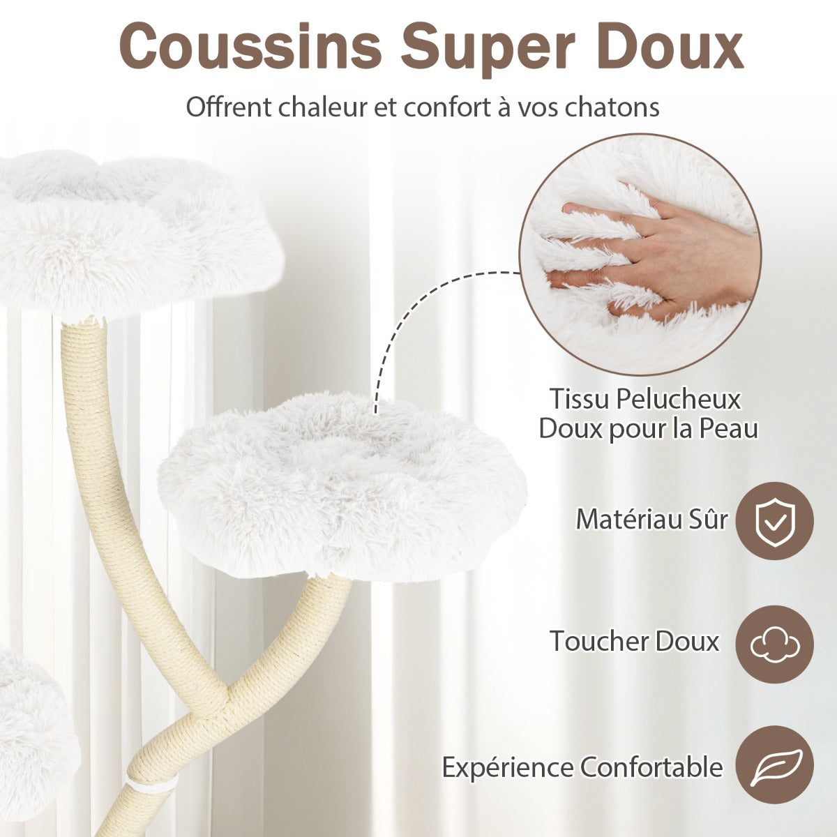 165cm Wooden Scratching Post with 4 Warm Lying Areas & Cat Cave & Sisal Posts Cat Tree White