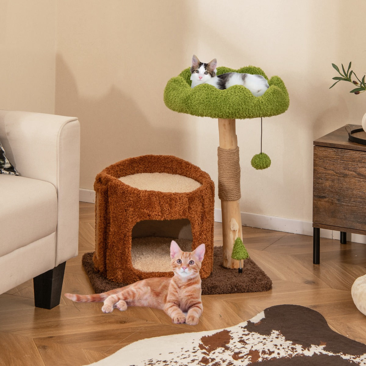Multifunctional Cat Tree Modern Cat Tower with Sisal Covered Scratching Posts-Brown