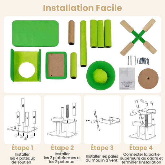 Small scratching post with lying area & platforms & scratching post cat tree in windmill shape