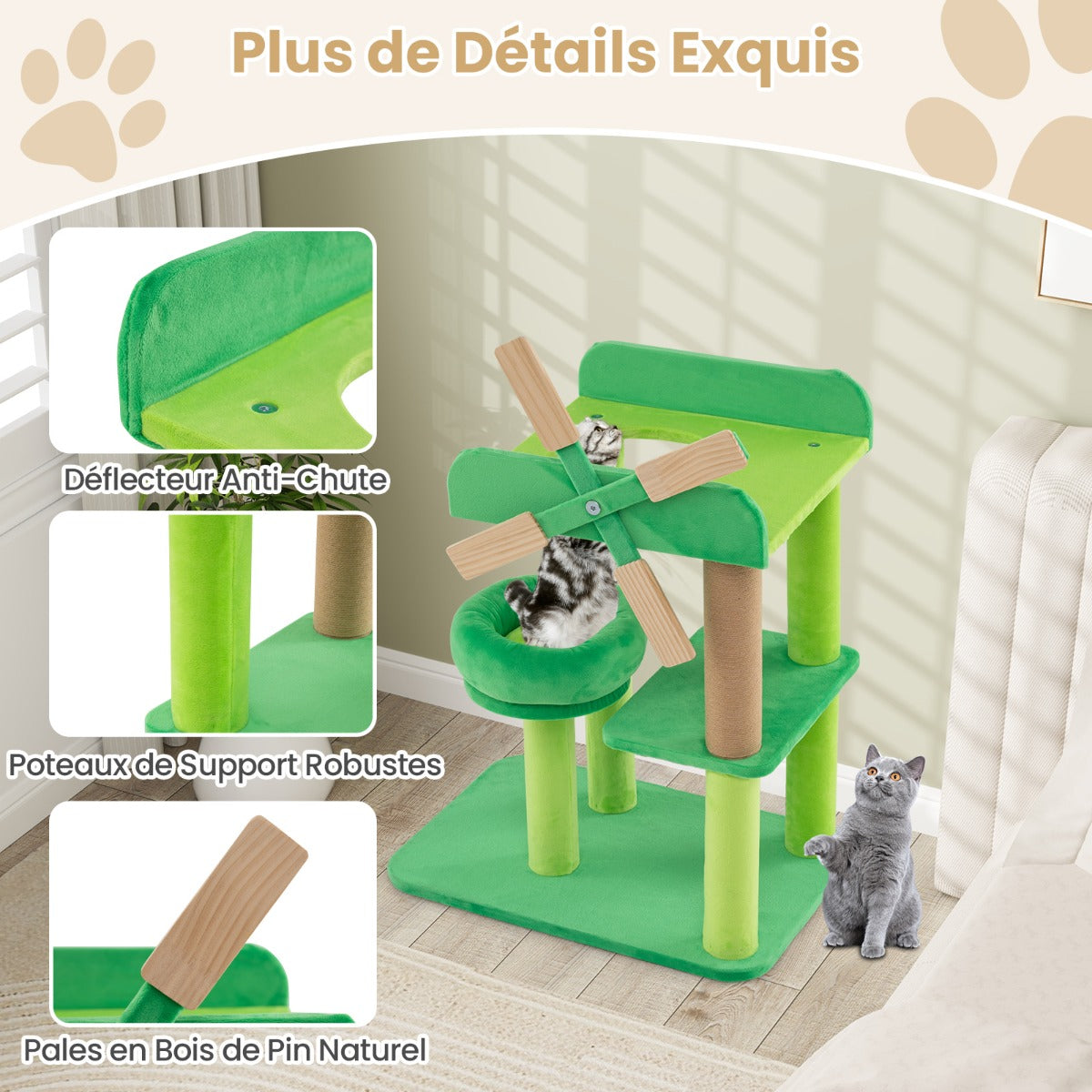 Small scratching post with lying area & platforms & scratching post cat tree in windmill shape