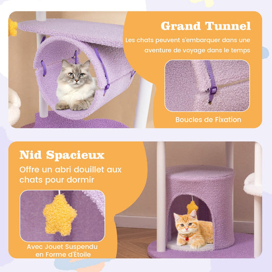 62 Inches Large Cat Tower with Metal Frame and Jumping Platforms-Purple