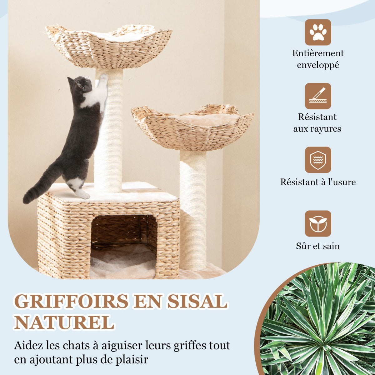 122cm Cattail Cat Tower with Sisal Scratching Posts Perch Condo-Beige