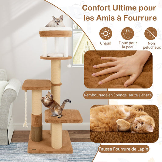 166 cm Tall Cat Tree with Self-groomer and Removable Cat Bed-Coffee
