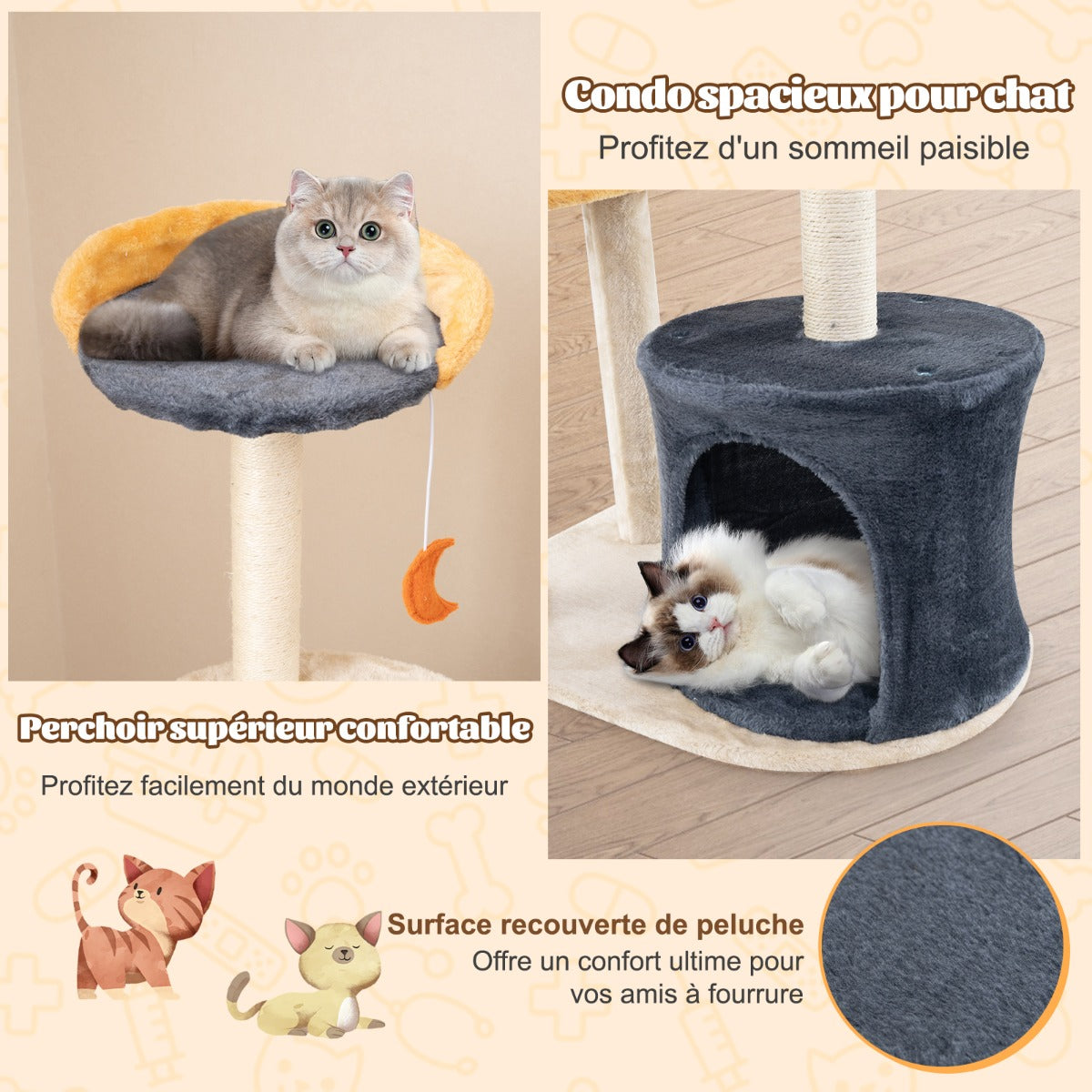 128cm Multi-level Cute Cat Tree for Indoor Cats