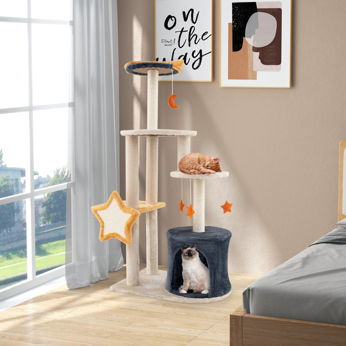 128cm Multi-level Cute Cat Tree for Indoor Cats