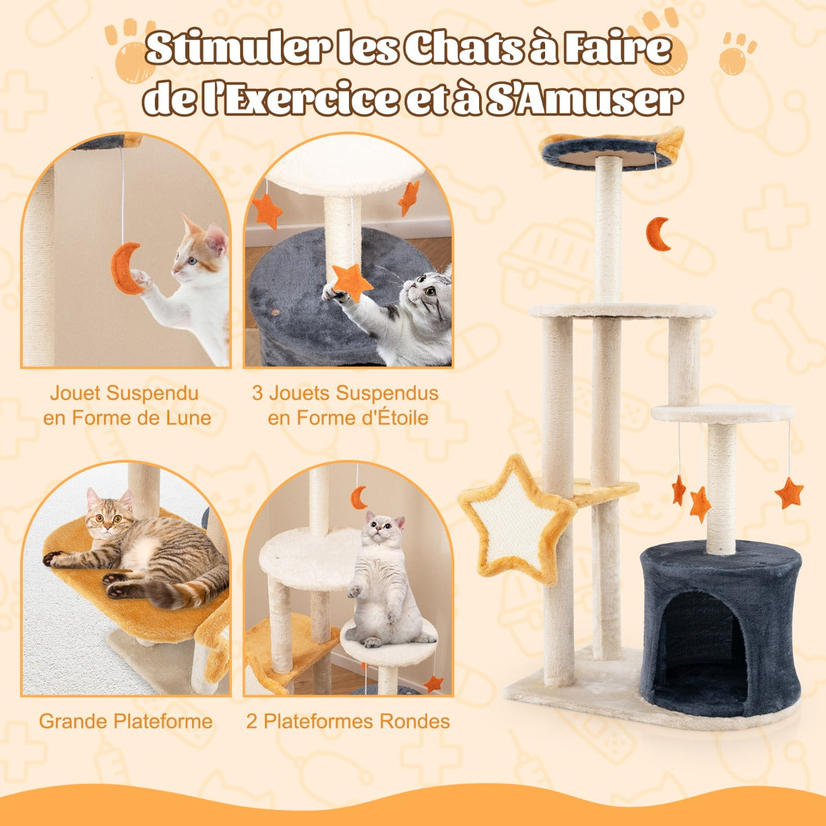 128cm Multi-level Cute Cat Tree for Indoor Cats