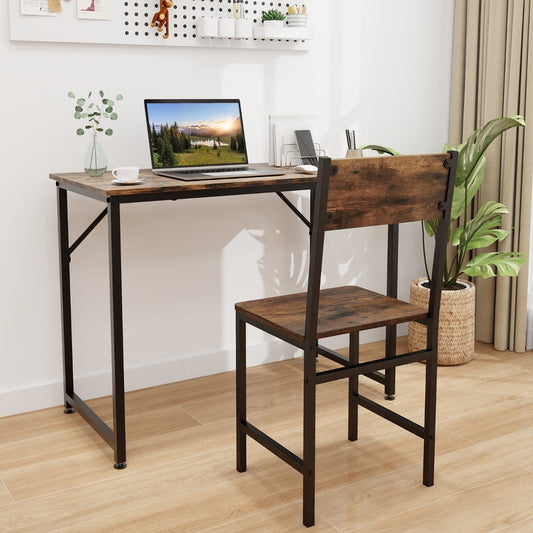 Armless Dinner Chairs Set of 2 with Metal Legs and Slanted Back-Rustic Brown