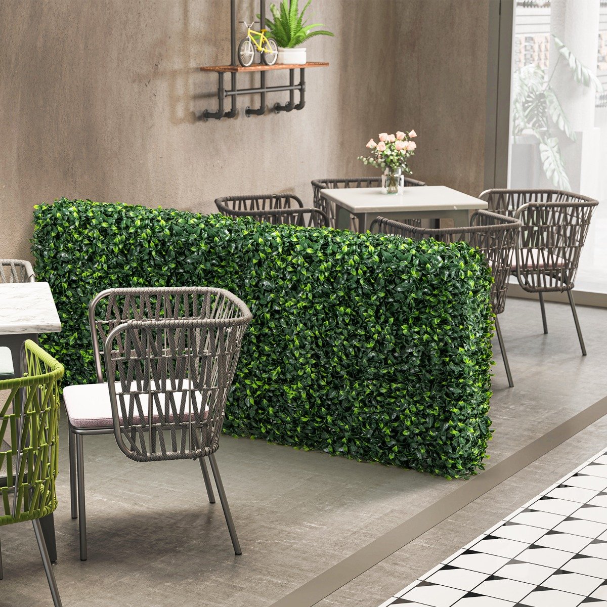 Sztuczna ściana roślinna z realistycznymi liśćmi gardenii i aluminiowymi rurkami