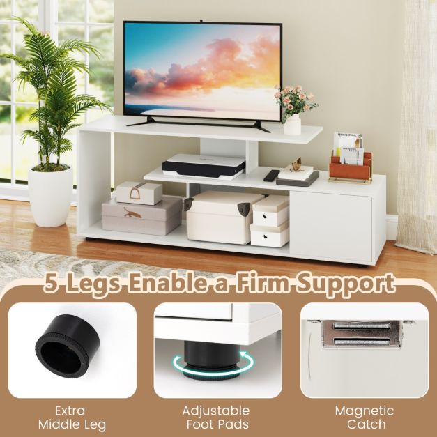 TV stand for TVs up to 55 inches with shelves & cabinet TV cabinet lowboard white