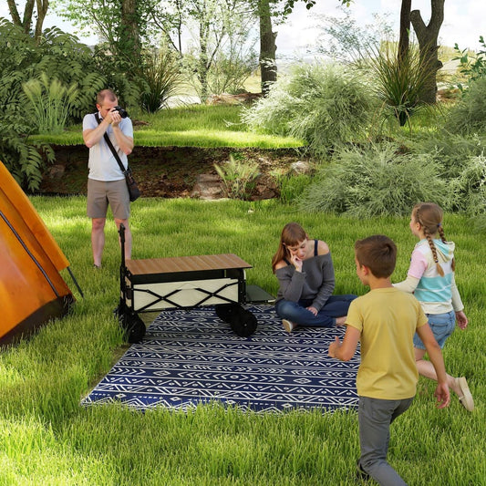 Outsunny Reversible Outdoor Rug with Carry Bag in Blue and White Geometric, image 2