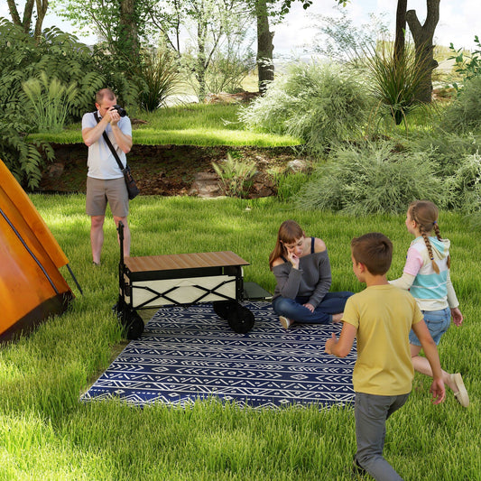 Outsunny Reversible Outdoor Rug with Carry Bag, Waterproof Plastic Straw Mat for Garden, Deck, RV, Picnic, Beach, Camping, 182 x 274cm, Dark Blue and White