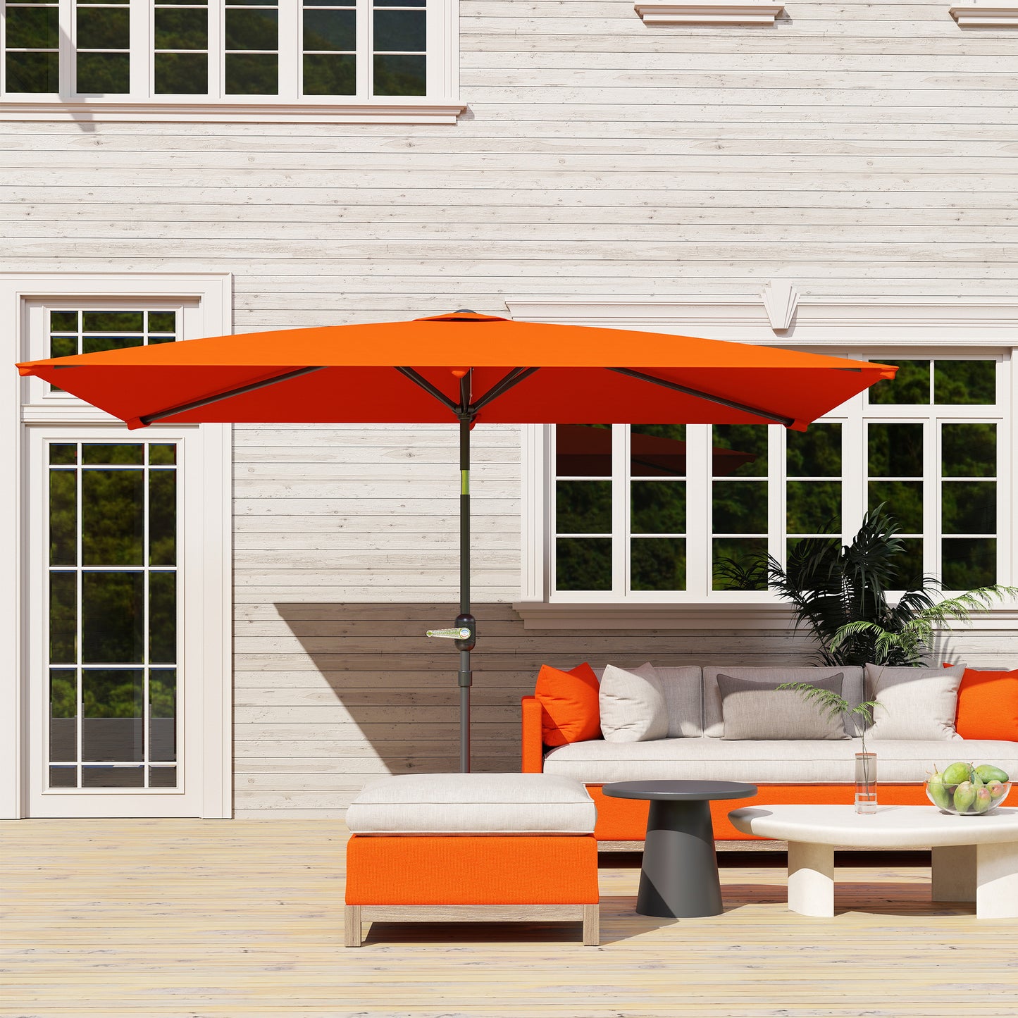 Outsunny 3x2m Patio Parasol ogrodowy Baldachim z aluminiową korbą odchylaną Prostokątny osłona przeciwsłoneczna Stal, pomarańczowy