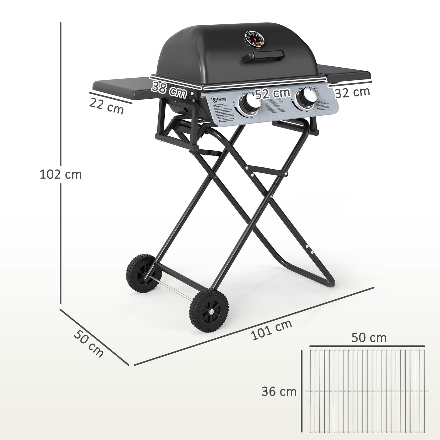 Outsunny Dwupalnikowy przenośny grill walizkowy - czarny