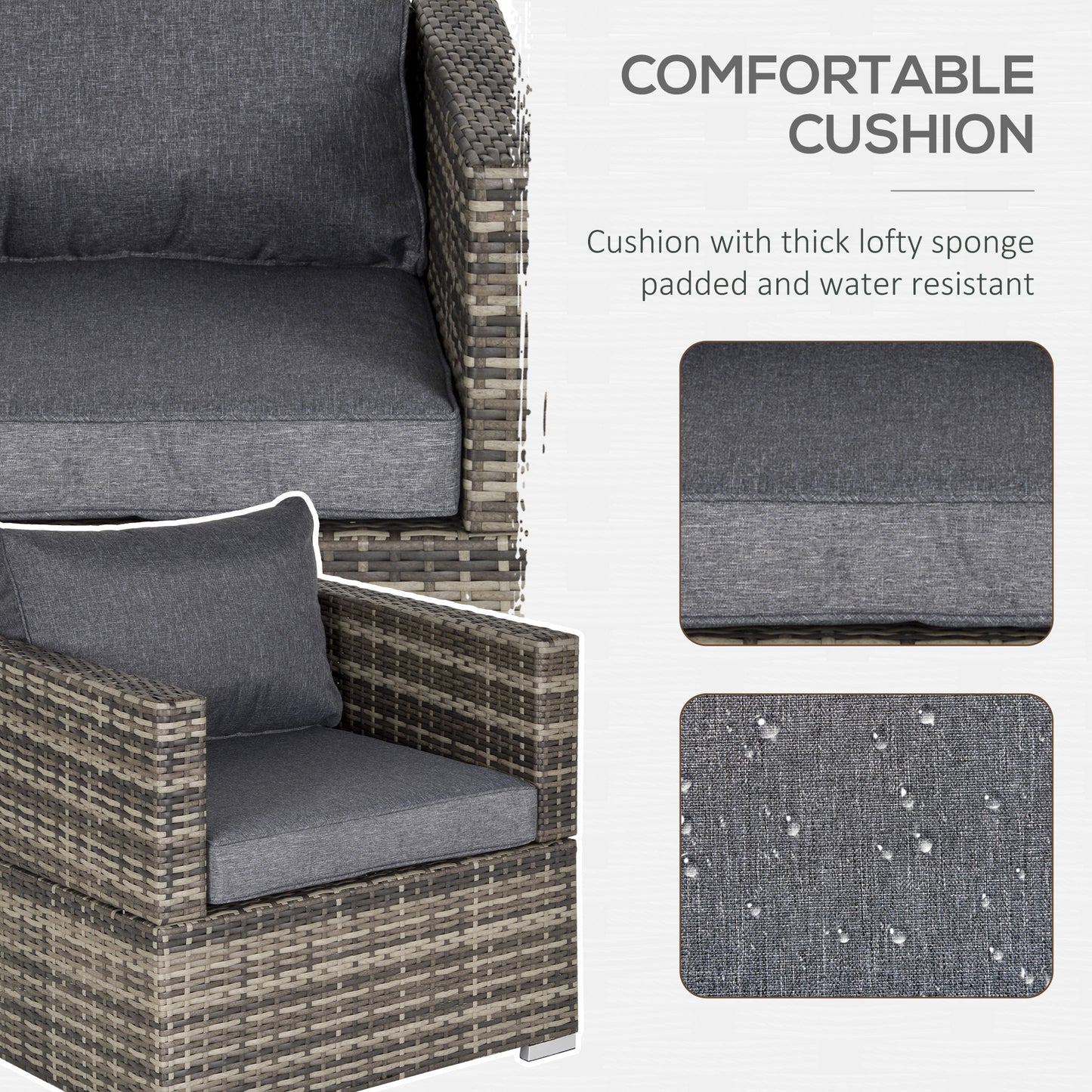 Outsunny Jednoosobowa sofa rattanowa z wyściełanymi poduszkami, fotel ogrodowy z plecionej wikliny PE, odporny na warunki atmosferyczne, z podłokietnikami, ciemnoszary