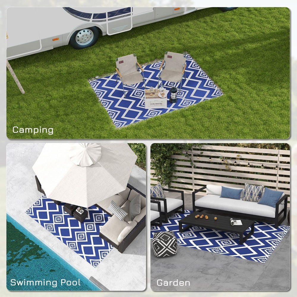 Outsunny Plastic Straw Reversible RV Outdoor Rug in Blue and White, image 5