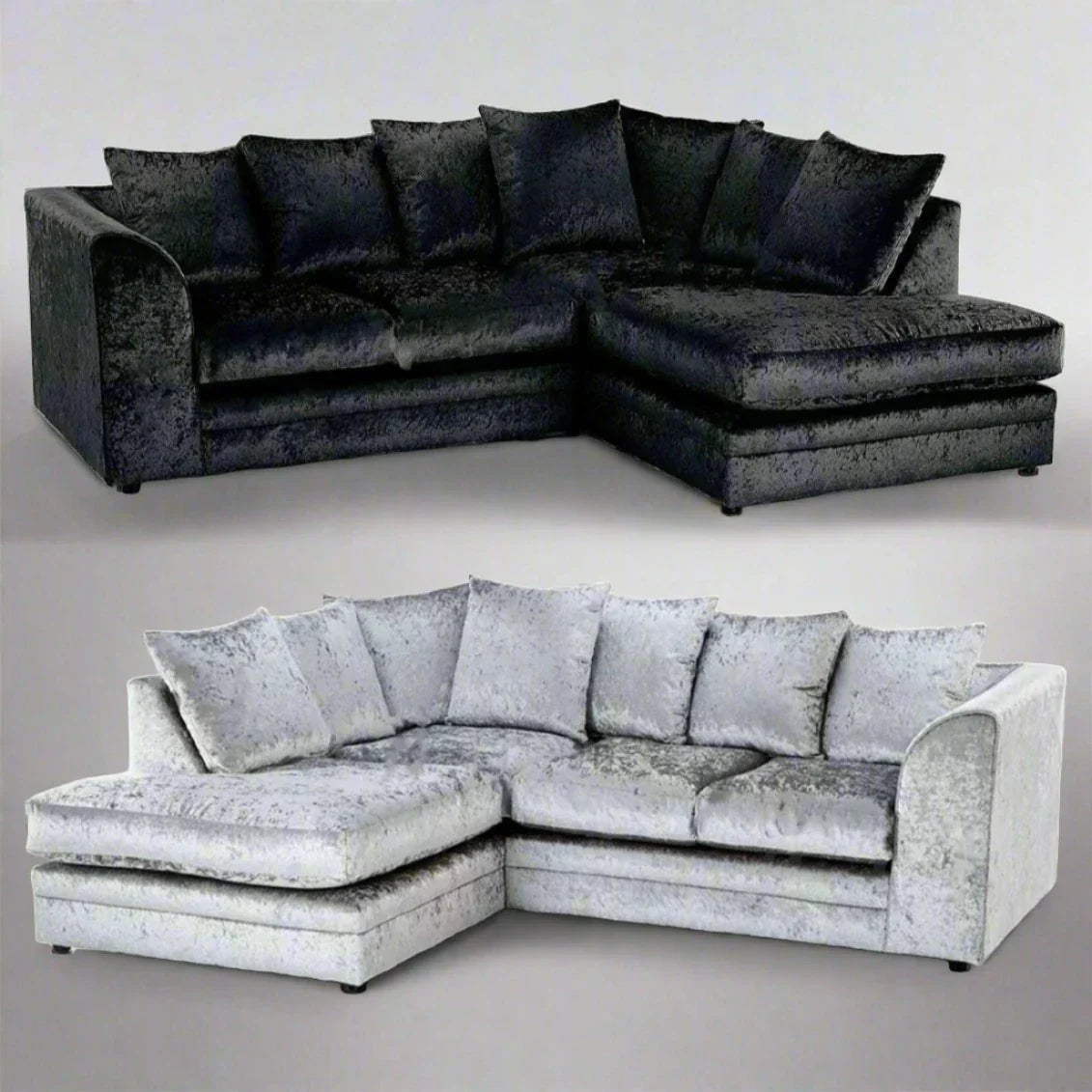 Arabia Crushed Velvet Corner Sofa - Silver, Black, Mink