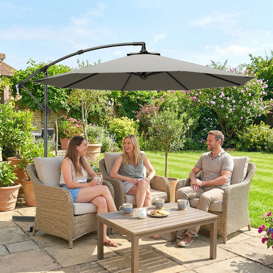 Outsunny 3m Overhanging Cantilever Parasol in Light Grey, image 2