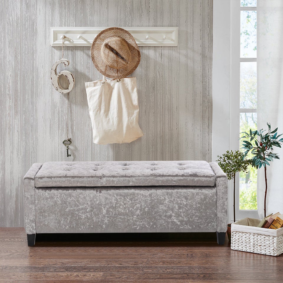 Grey Upholstered Storage Ottoman Bench
